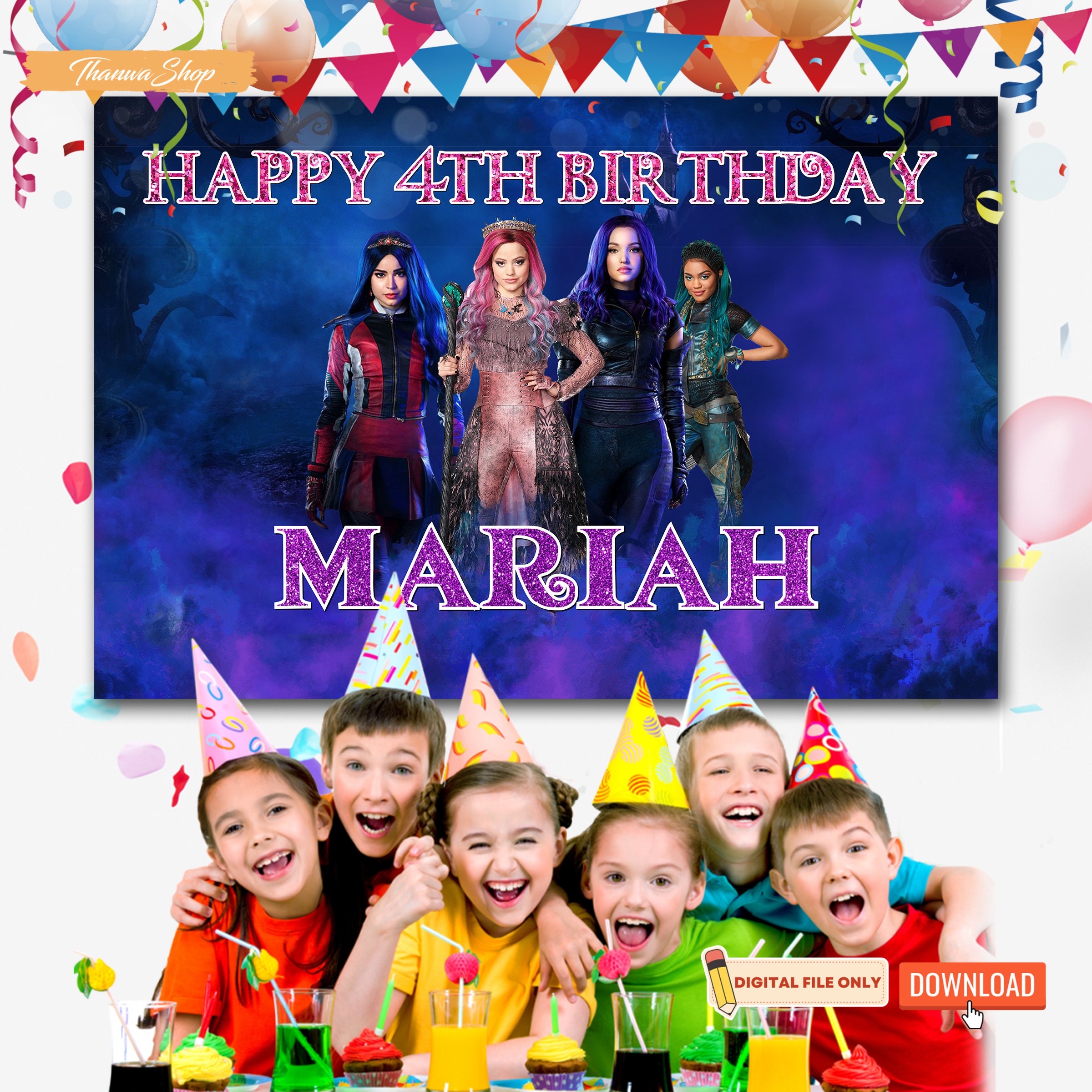 Printable Descendants 3 Backdrop, Descendants Party Decoration ...