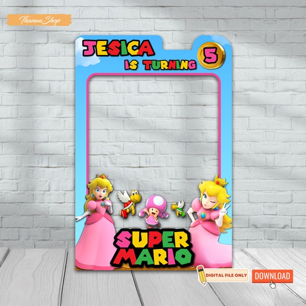 Princess Peach Mario Photo Booth Frame, Super Mario Bros Birthday Photo Prop Frame, Super Mario Bros Birthday, Princess Peach Birthday Party