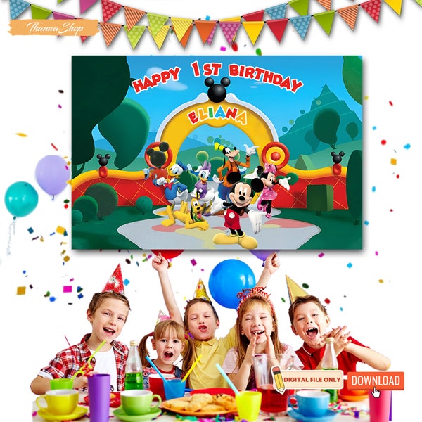 Printable Mickey Mouse Clubhouse Backdrop for Kids, Customized Mouse Clubhouse Banner, Mouse Clubhouse Birthday Digital Download