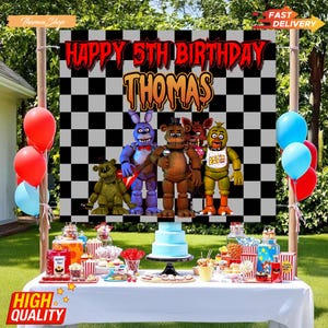 Five Nights At Freddy Backdrop, Freddys Birthday Party Banner, 5 Nights At Freddy Party Decorations for Kids, Custom Birthday Gift Ideas