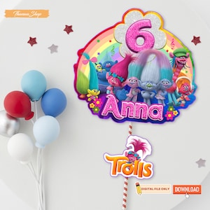 Personalisierte Trolle Geburtstag Cake Topper: Personalisierte Partydekoration (Digitale Datei)