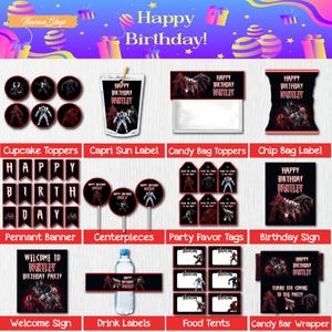 Printable Venom birthday Party Bundle, Boy Birthday Party Favor Digital Download, Venom Water Bottle Labels Printed File