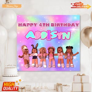 Video Game Birthday Banner, Kids Birthday Backdrop Decorations, Custom Birthday Party Decor for Daughter, Girls Party Decor