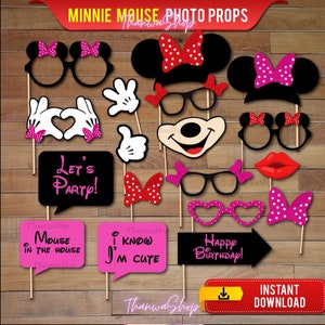Minnie Mouse rekwisieten, Mickey Mouse verjaardagsdecor, Photobooth rekwisieten Minnie Mouse decor, verjaardagsdecoratie digitale download