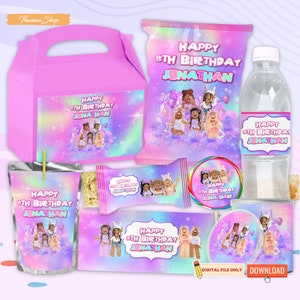 Printable Personalized Girl Birthday Pack Party Digital File Gift for Kids, Cute Custom Video Game Cake Topper Decoration Digital Download