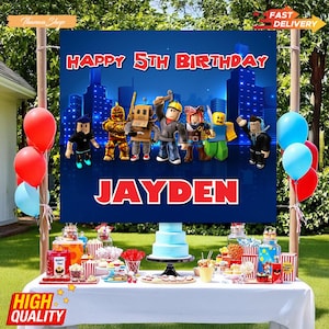 Personalized Video Game Backdrop, Boy Birthday Party Banner Decorations, Custom Birthday Party Theme for Son, Gamer Boy Birthday Gift