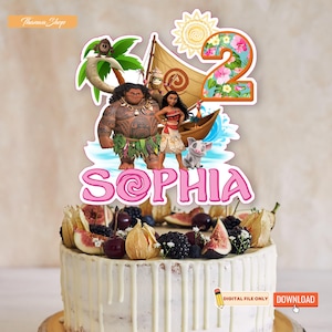 Moana Cake Topper Digital Download, Princess Moana Birthday Party Decorations, Moana Theme Party Supplies, Printable File for Girls