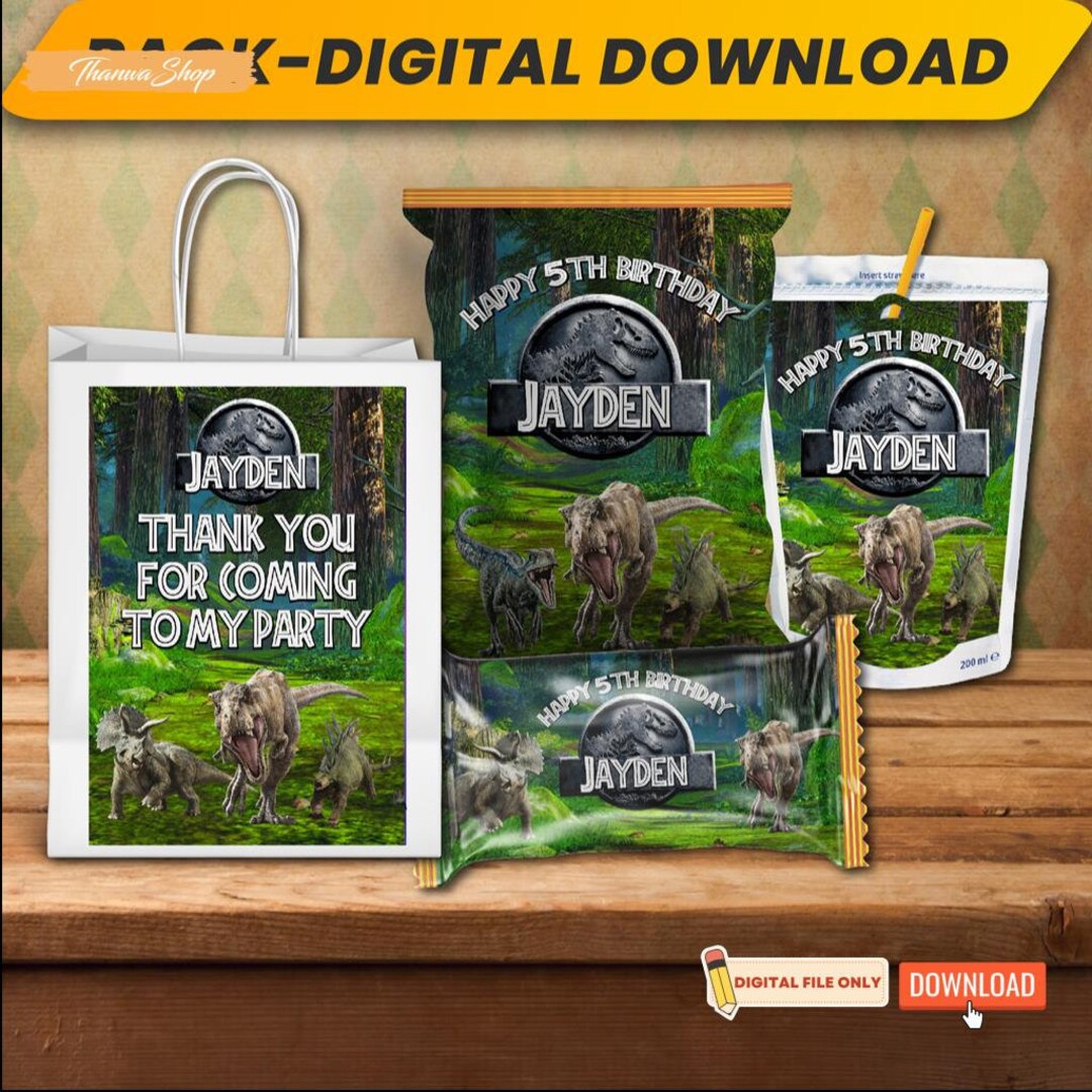 Printable Personalized Jurassic World Party Supplies Bundle Etsy