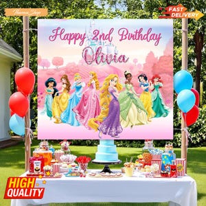 Fondo de cumpleaños personalizado de princesa, decoración de fiesta de cumpleaños de princesa para hija, ideas de regalo de cumpleaños de princesa, decoración de cumpleaños de princesa