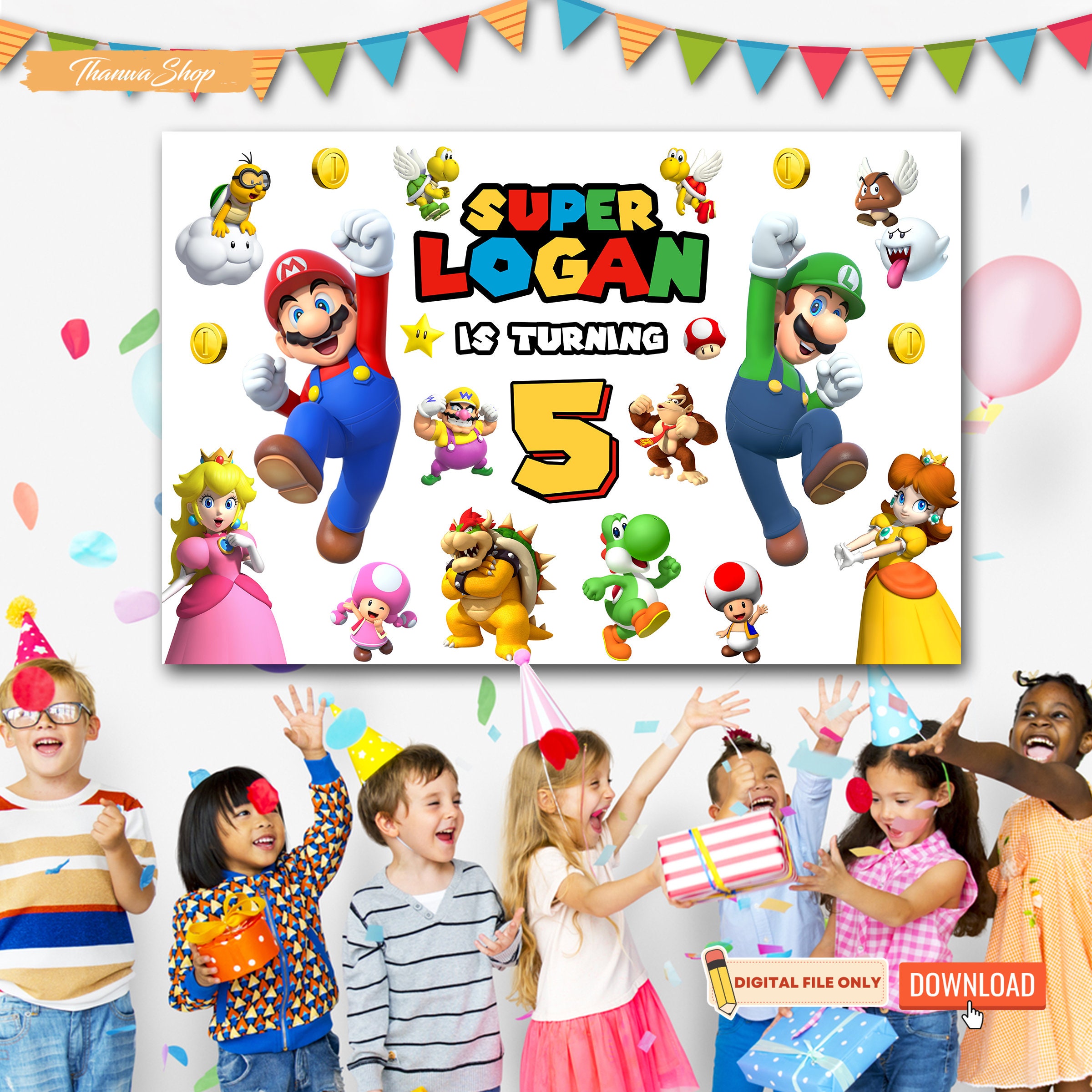 Super Mario Bros Backdrop, Super Mario Party, Mario Backdrop Digital  Download, Super Mario Bros Theme Birthday Party, Mario Decorations 