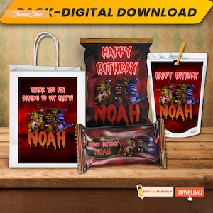 Freddy Birthday Party Bundle, FNAF Favor Labels (Digital Download)
