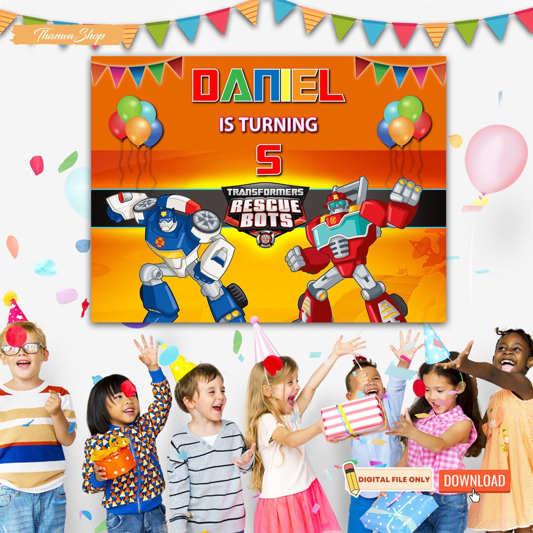 Printable Rescue Bots Backdrop, Rescue Bots Transformers, Rescue Bots Party Decorations, Rescue ...