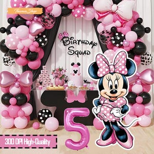 Fête découpée Minnie Mouse, décoration numérique Minnie Mouse découpée pour anniversaire de fille, cadeau d'anniversaire thème souris pour voyageur debout