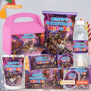 Editable Coco Birthday Party Bundle,  Custom Coco Kids Supplies Bundle Kit Chip Bag Coco Themed Package Party Banner Decoration Digital File