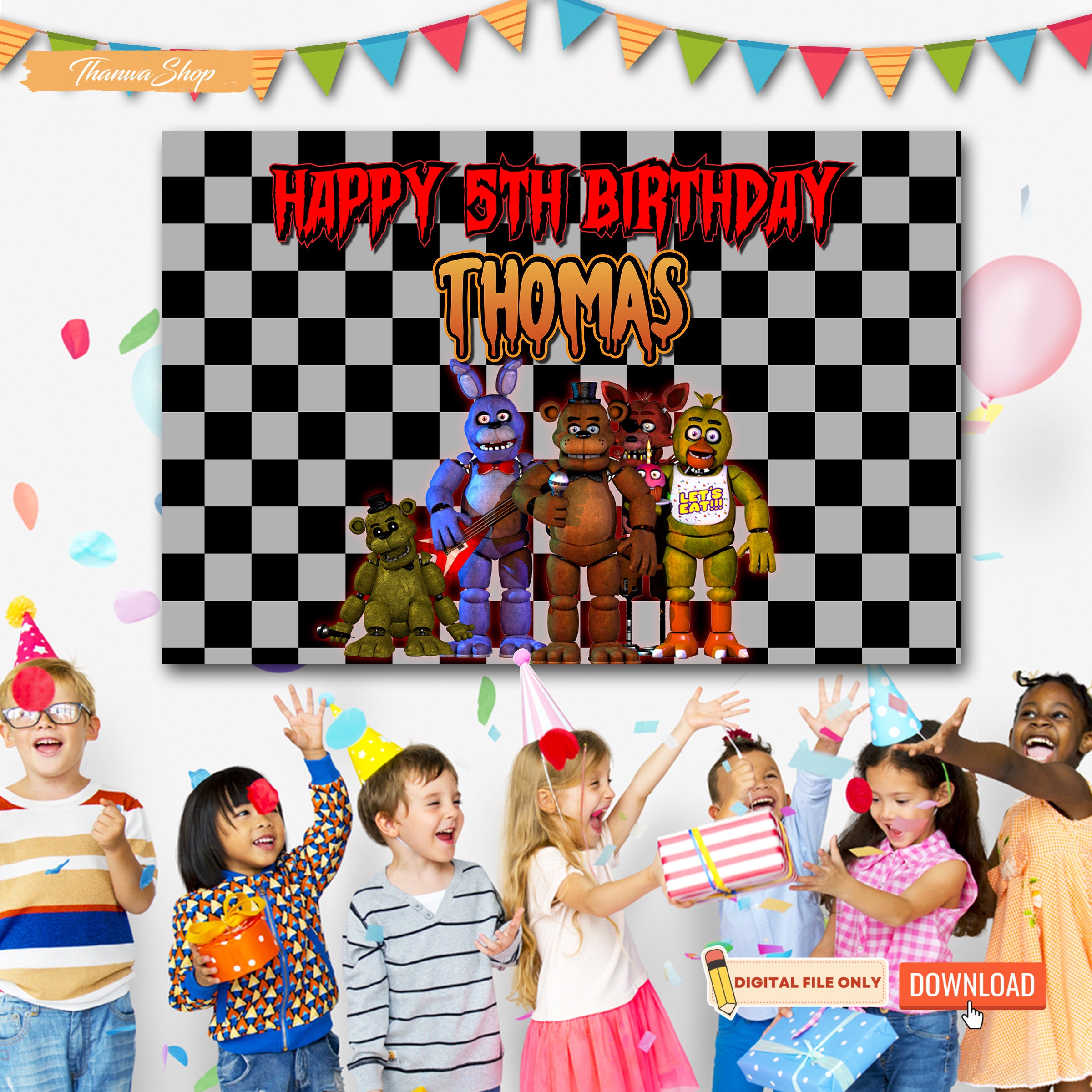 Five Nights at Freddy Theme Birthday Party Decorations,Five Nights Party Supply Set for Kids with 1 Happy Birthday
