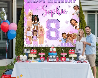 Video Game Pink Girl Birthday Backdrop, Custom Name Gamer Banner Party, Birthday Party Decoration for Daughter