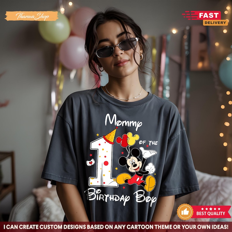 Mickey Mouse Birthday Shirt, 1st Birthday Outfit, Custom Name and Age Shirt Gift, Kids Birthday Party Tee, Matching Family Vacation