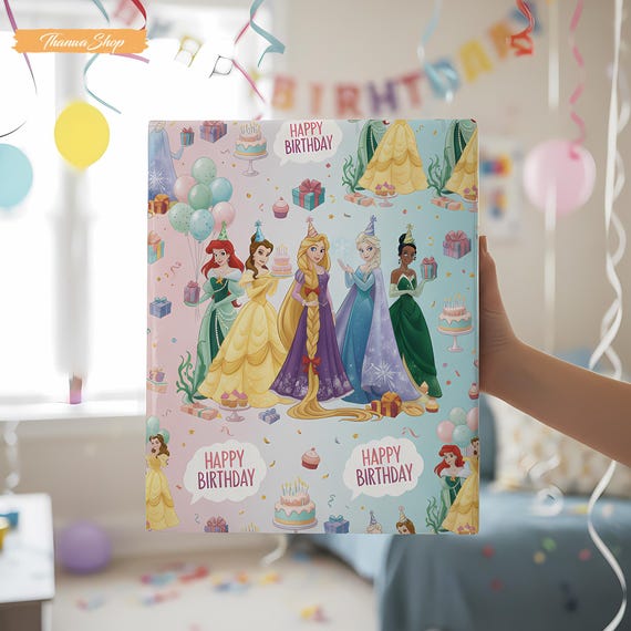 Disney Princess Birthday Wrapping Paper: Party Gift Wrap