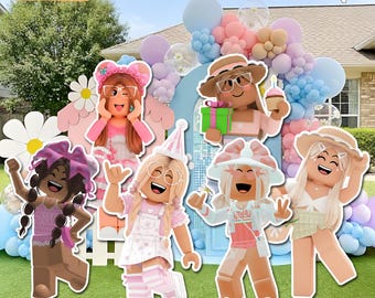 Spelflicka-utklipp: Dekoration till spelfödelsedagsfest, rosa tema (nedladdning direkt)