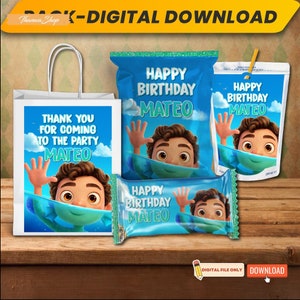 Printable Personalized Luca Party Supplies Bundle, Kids Birthday Invitation Template Printable | Juice Labels | Digital File