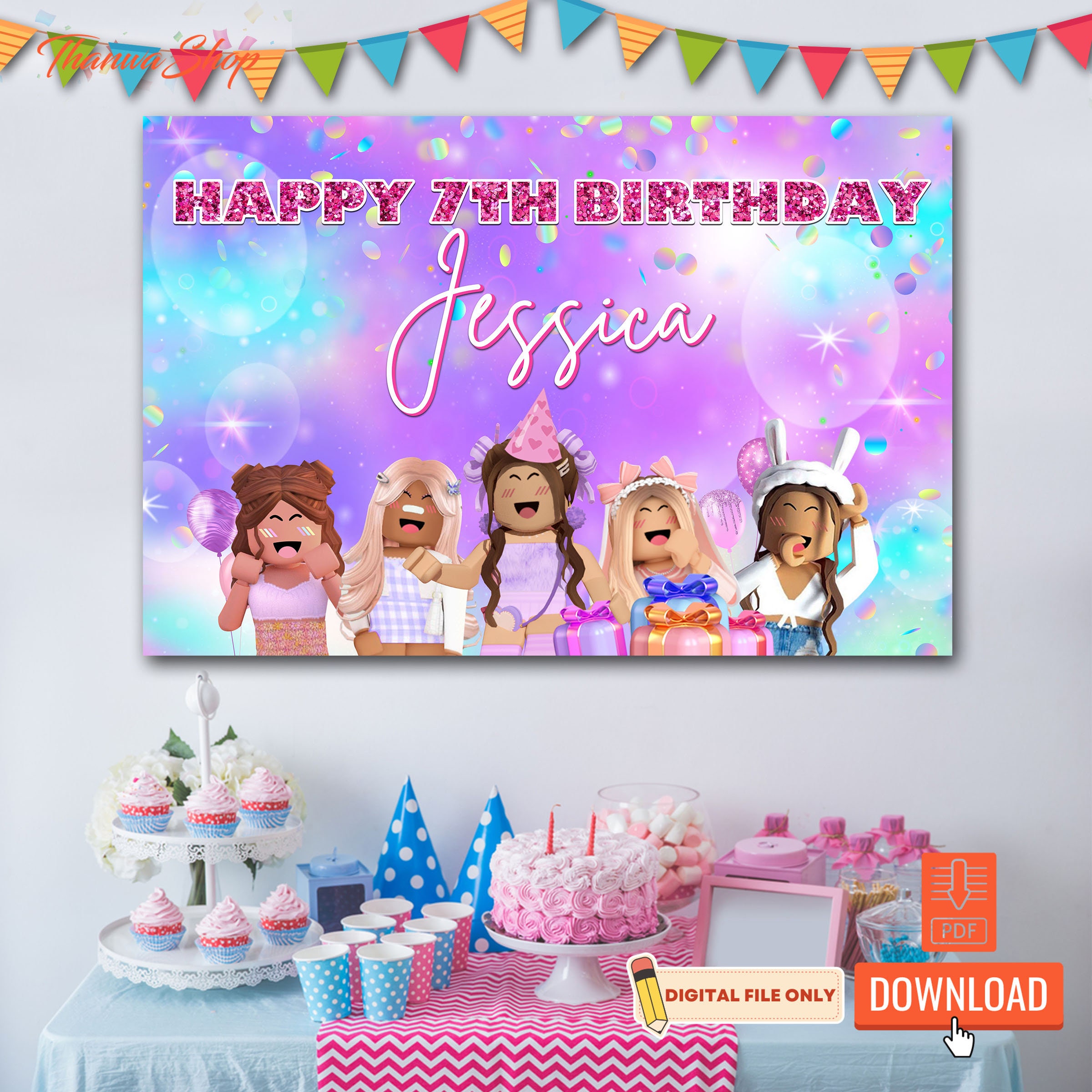 Girls Roblox Birthdayparty Girl Roblox Zoom Party Background