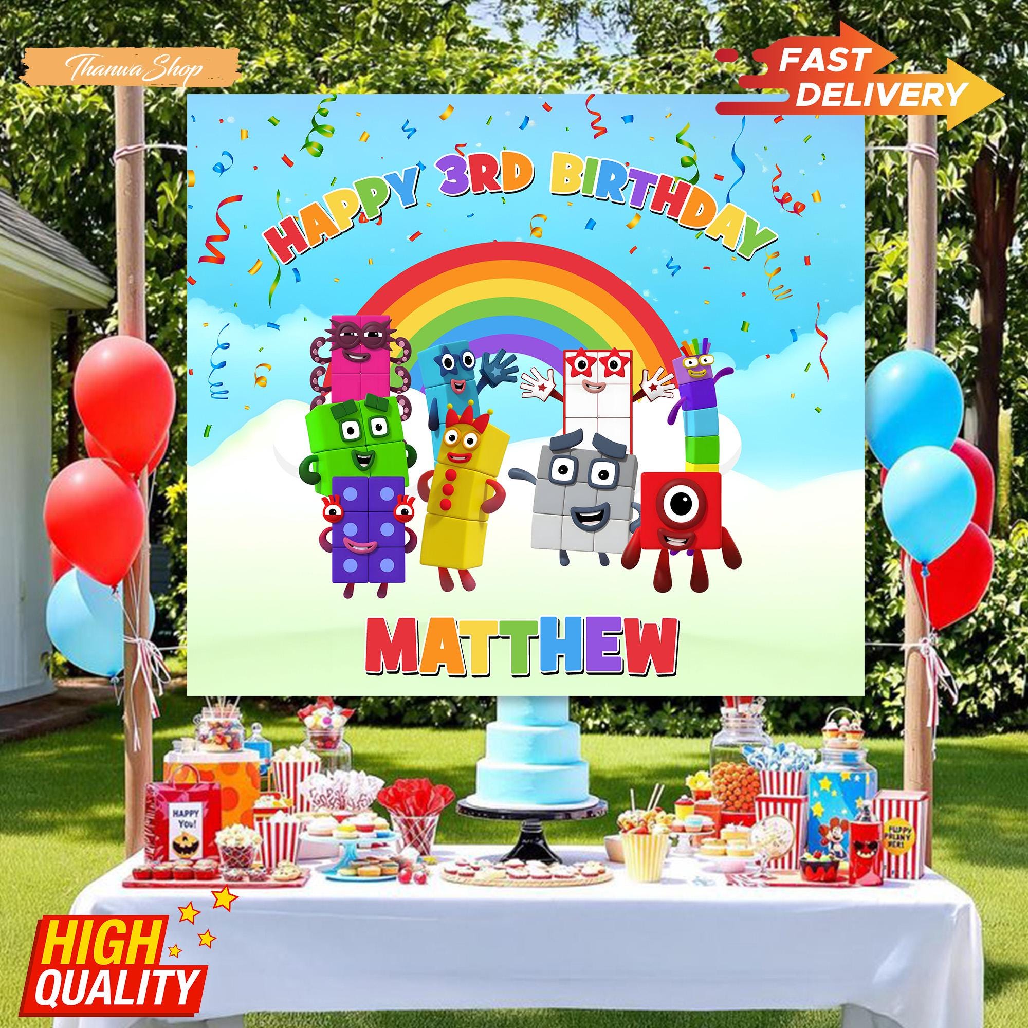 Number Blocks Backdrop Birthday, Personalized Number Block Party Decor, Numberblocks Birthday Banner