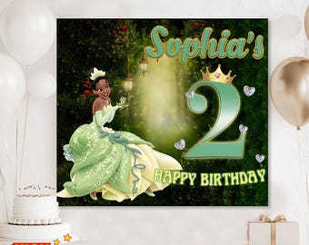 Tiana Princess Backdrop Birthday, Customized Princess Tiana Banner for Girls, Custom Birthday Party Decorations for Daughter