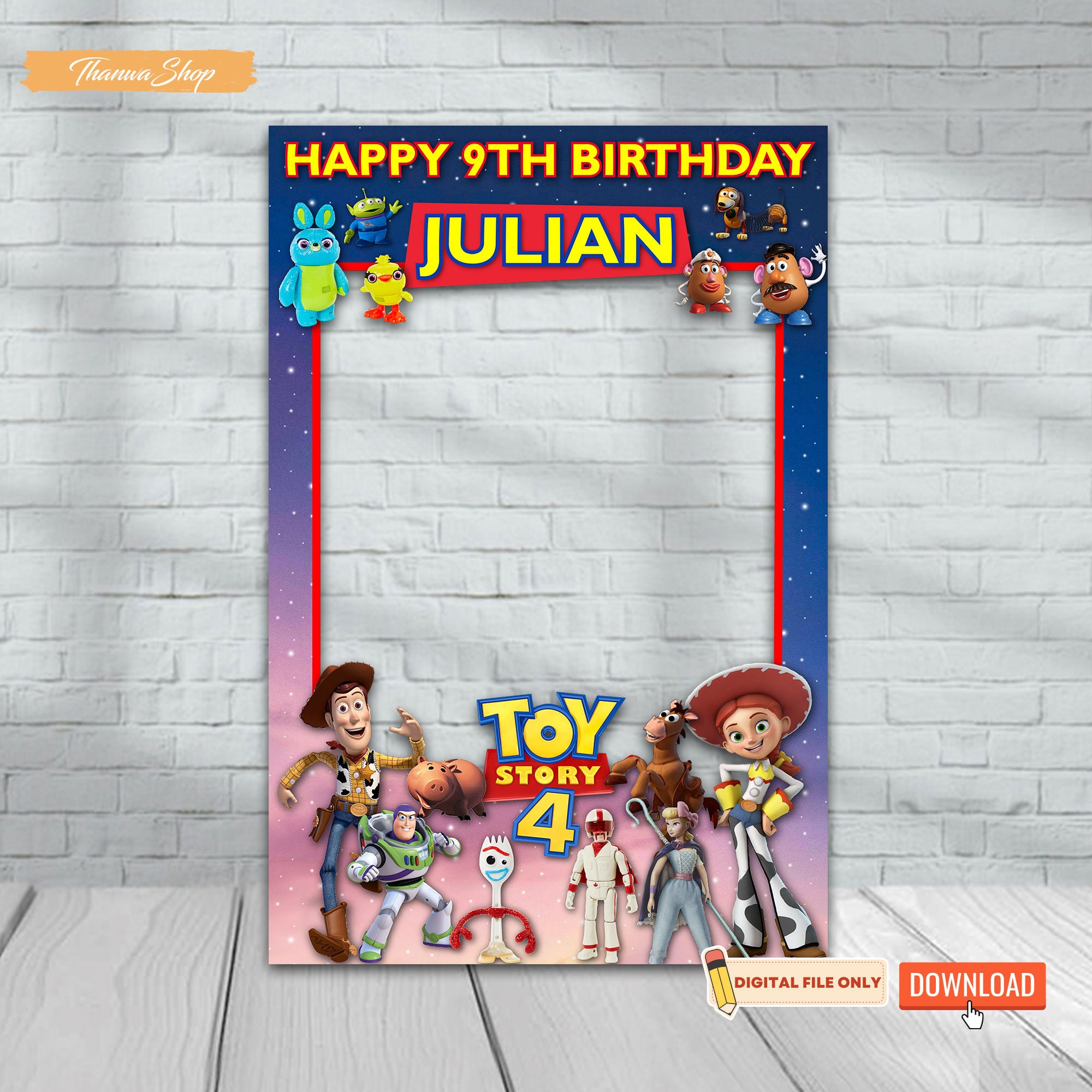 Toy Story 4 Photo Booth Frame: Birthday Party Decor (digital