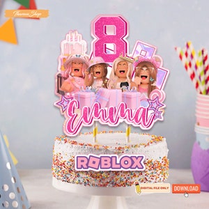 Adorno para tarta de videojuego personalizado imprimible para cumpleaños de niña, nombre personalizado, fiesta de gamer, regalo rosa para niña, descarga digital