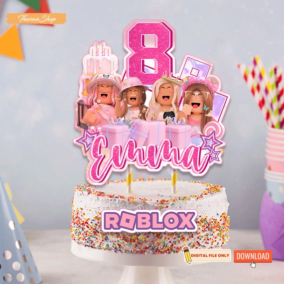 Personalized Roblox Cake Topper: Gamer Girl Birthday Party (Digital Download)