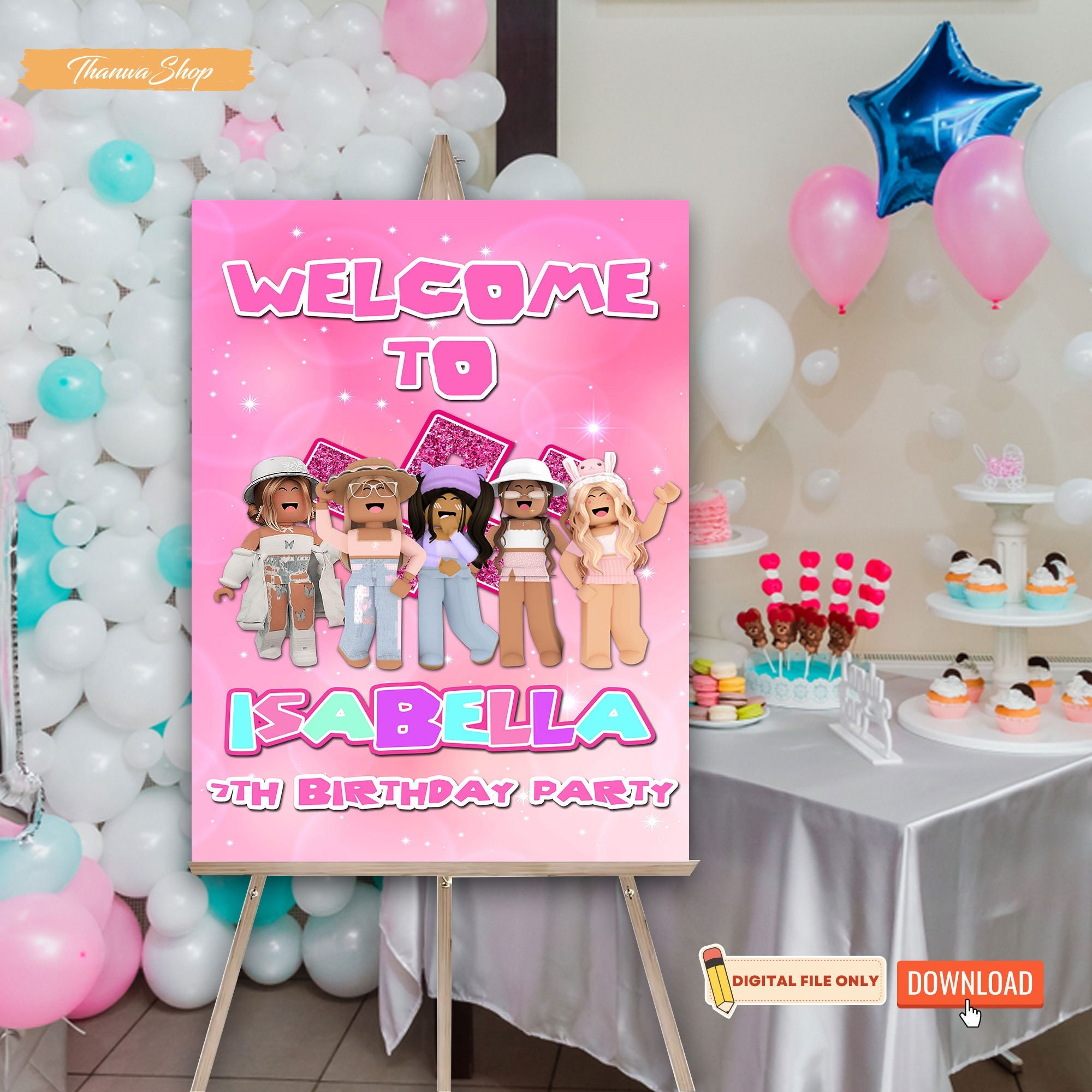 Party Decoration - Cake Topper - Roblox Theme - Roblox Girl –  Whimsical_PartyPropz