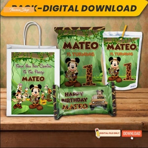 Printable Personalized Mickey Safari Party Supplies Bundle, Safari Birthday | Mickey Mouse Safari | Digital File