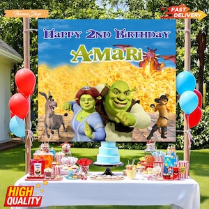 Shrek Birthday Backdrop, Shrek Party Banner Decorations, Custom Birthday Party for Kids, Personalized Shrek Party Banner