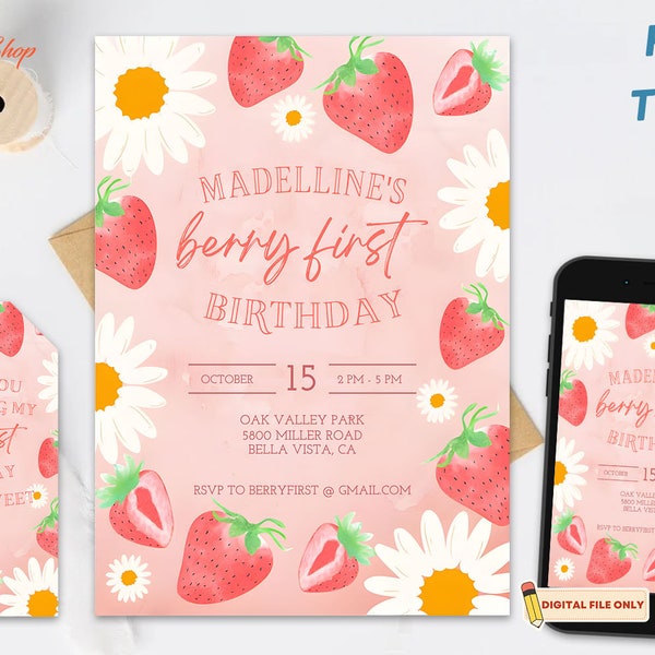 My Berry First Birthday Invitation, Berry First Birthday Invitation Bundle, Berry Sweet First Birthday, Berry First Birthday Invitation