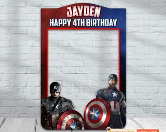 Captain America Birthday Frame, Avengers Booth Frame, Captain America Party, Personalized Birthday Welcome Sign, Superhero Frame