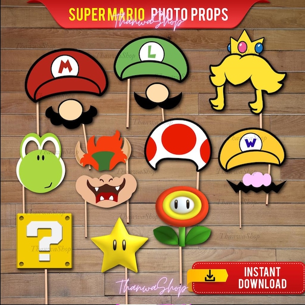 Bannière de toile de fond Super Mario | Accessoires de photomaton sur le thème du jeu vidéo | Bannière de toile de fond Super Mario | Accessoires de photomaton | Téléchargement numérique