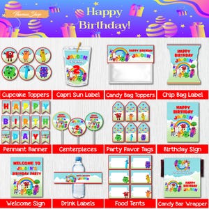 Numberblocks Birthday Party Bundle Digital Download, Number Blocks Party Favor Template, Custom Kids Party Sign
