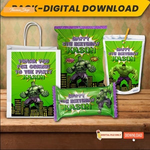 Druckbare personalisierte Hulk Party Zubehör Bundle, Birthday Party Custom | Hulk Geburtstagsparty | Party Bundle | Nur digitale Datei