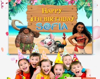 Moana Personalizable Party Banner, Custom Moana Backdrop, Moana Birthday, Moana Party Decor, Moana Birthday Banner, Moana Party Printable