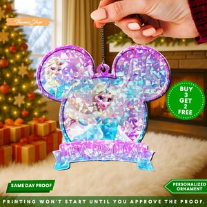 Adorno navideño holográfico de Frozen, adorno navideño de Elsa para niñas, adorno con nombre personalizado para Navidad, decoración de fiesta de Frozen