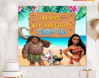 Moana Birthday Party Backdrop, Custom Moana Banner, Moana Birthday for Daughter, Personalized Birthday Decor for Girl