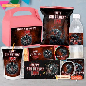 Printable Kids Venom Theme Party Bundle, Custom Venom Theme Party Supplies Bundle, Venom Party Favor Pack for Boys