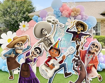 Coco Party Cutout: personaggi dei cartoni animati stampabili per feste di compleanno e decorazioni a tema fiesta (download digitale)