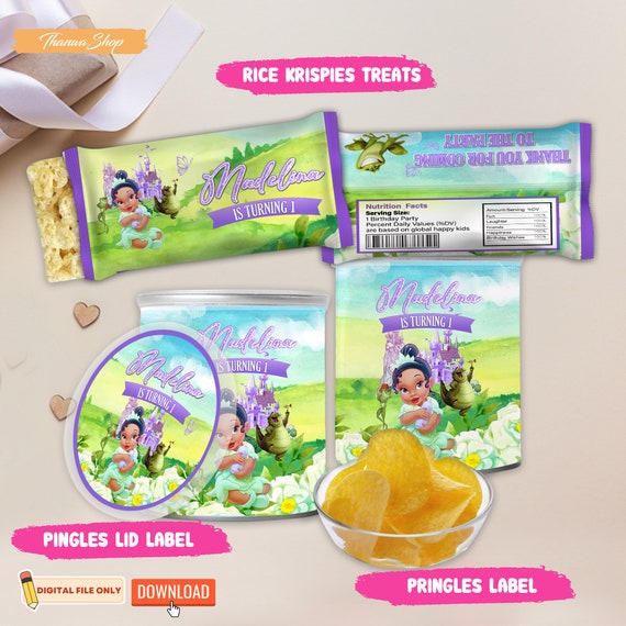 Printable Baby Princess Tiana Birthday Party Favor Supplies Bundle, Custom Princess Tiana Party Package, Birthday Banner Topper Party Decor