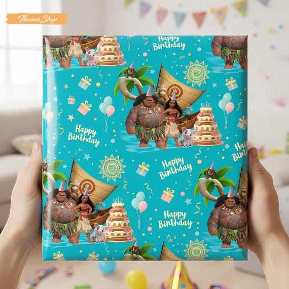 Moana Birthday Wrapping Paper: Princess Ocean Party Gift Wrap