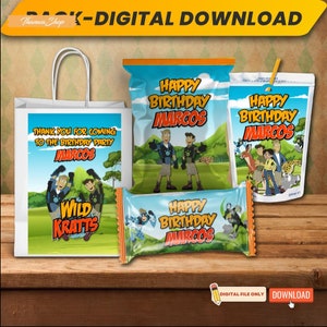Printable Personalized Wild Kratts Party Supplies Bundle, Printable Wrapper | Custom Party Favors | Digital Download