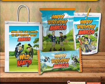 Printable Personalized Wild Kratts Party Supplies Bundle, Printable Wrapper | Custom Party Favors | Digital Download