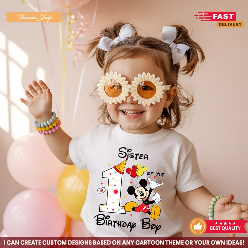 Mickey Mouse Birthday Shirt, 1st Birthday Outfit, Custom Name and Age Shirt Gift, Kids Birthday Party Tee, Matching Family Vacation