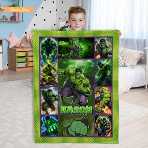 Custom Name Hulk Blanket, Super Heros Blanket Birthday Gift Ideas for Boys, Personalized The Incredible Hulk Blanket