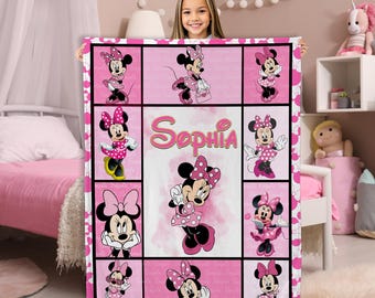 Personalized Minnie Mouse Fleece Blanket: Watercolor Birthday Gift